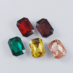 Diamante de imitación de la punta de cristal, espalda plateada, facetados, octágono rectángulo, color mezclado, 14x10x5mm