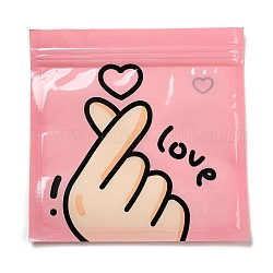 Quadratische Plastikverpackungsbeutel mit Reißverschluss, mit Cartoon-Handmuster, Top-Selbstklebebeutel, rosa, 13.3x13.5x0.15 cm, einseitige Dicke: 2.5 mil (0.065 mm)