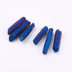 Perles de verre graduées en cristal de quartz naturel électrolytique, pépites, bleu moyen, 21~43x5~13mm, Trou: 1mm, 3 pièces / kit
