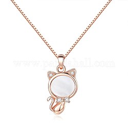 Милый кот с подвеской в виде банта, 925 ожерелье из стерлингового серебра с кубическим цирконием для девушки, женщины, подарок, прозрачные, розовое золото 
