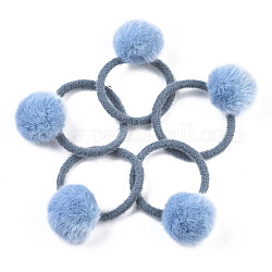 Accessori per capelli imitazione lana ragazze, Supporto ponytail, ties per capelli elastico, con palla di pelliccia di visone sintetico, cielo azzurro, 45~48mm