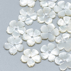 Perles de coquillage blanc naturel, perles coquille en nacre, fleur, couleur de coquillage, 10x10x1.5mm, Trou: 1mm