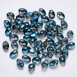Breloques en verre peint par pulvérisation transparente, de couleur plaquée ab , ovale, bleu acier, 8.5x6x4.5mm, Trou: 1mm