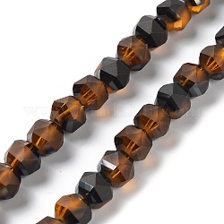 Chapelets de perles en verre transparent électrolytique, mat, facette, lanterne, selle marron, 7x7.8x7.5mm, Trou: 1.5mm, Environ 72 pcs/chapelet, 20.79'' (52.8 cm)