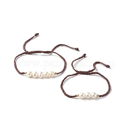 Verstellbare Armbänder aus Nylonfaden für Mama & Tochter, mit natürlichen Perlen und Messing Abstandsperlen, Sattelbraun, 0.25 cm, Innendurchmesser: 1.18~3.66 Zoll (30~93 mm), 0.59~2.80 Zoll (15~71 mm), 2 Stück / Set