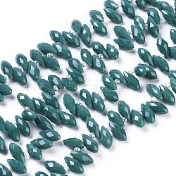 Imitation jade opaque couleur unie perles de verre brins, perles percées, facette, larme, sarcelle, 12x5.5~6mm, Trou: 0.8mm, Environ 99 pcs/chapelet, 16.93 pouce (43 cm)