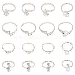 Chgcraft 16 pz anelli vuoti 4 stili regolabili anelli a punta in ottone base per perline semiforate pad vuoto vassoi per anelli risultati dei gioielli per fai da te anelli grezzi kit per la creazione