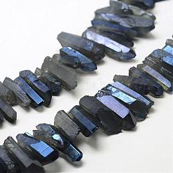 Electroplated Natural Quartz Crystal Beads Strands, Nuggets, Tusk Shape, AB Color, Dyed, Steel Blue, 7~15x18~60mm, Hole: 1mm, about 46pcs/strand, 16 inch