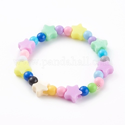 Акриловые детские браслеты, эластичные браслеты из бисера, с пластиковыми бусинами звездочки, красочный, внутренний диаметр: 1-3/4 дюйм (4.3 см)