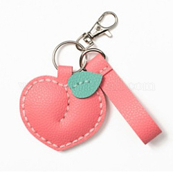 DIY Peach Keychain Kits, Including PU Leather, Cotton, Cotton Thread and Iron Findings, Salmon, 126x64x1.5mm, Hole: 1mm