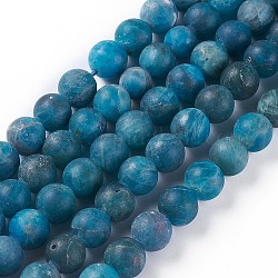 Natural Apatite Beads Strands, Frosted, Round, 8mm, Hole: 1mm, about 49pcs/strand, 15.5 inch(39.5cm)