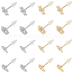 DICOSMETIC 80Pcs 4 Styles Earring Stud Findings Tray Stainless Steel and Gold Color Heart and Flower Blank Cabochon Settings Earring and 100Pcs Ear Nuts for Earring Making, Pin: 0.7mm, Tray: 3mm