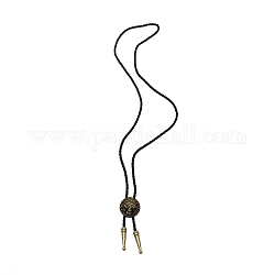 Flach rund mit Ägypten Pharao Laria Halskette für Männer Frauen, Verstellbare Halskette aus Kunstlederband, Schwarz, Antik Bronze, 40.94 Zoll (104 cm)