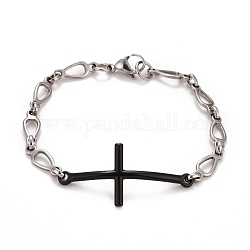304 bracelet à maillons croisés en acier inoxydable avec chaînes en forme de larme pour homme femme, électrophorèse couleur noir et acier inoxydable, 8-3/4 pouce (22.2 cm)