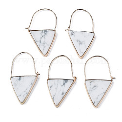Boucles d'oreilles créoles triangulaires en howlite synthétique, boucles d'oreilles pendantes en laiton pour femmes, or clair, 43~45x23~26x3.5mm, pin: 0.8 mm