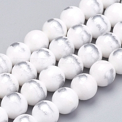 Natürliche Jade Perlen Stränge, gebürstete silberne Farbe, gefärbt, Runde, weiß, 4 mm, Bohrung: 0.8 mm, ca. 90 Stk. / Strang, 15.7 Zoll (40 cm)