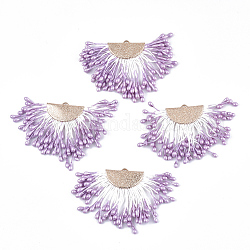 Décorations pendentif pompon en polycoton (coton polyester), avec mousse et laiton, fan, or, orchidée, 40~45x64~68x3mm, Trou: 1.2x2mm