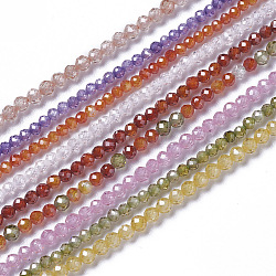 Perles de zircon cubique, facette, ronde, couleur mixte, 1.5~2x2mm, Trou: 0.2mm, Environ 178~186 pcs/chapelet, 15~15.5 pouce (37.5~38.5 cm)