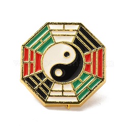 Tácticas de ocho diagramas con pasador de esmalte yin yang, insignia de aleación para ropa de mochila, octágono, 25x25x2mm