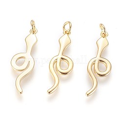 Brass Pendants, with Jump Ring, Snake, Golden, 29x9x1.5mm, Hole: 3mm