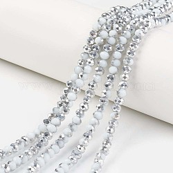 Chapelets de perles en verre opaque électrolytique, demi-argenté, facette, rondelle, blanc, 6x5mm, Trou: 1mm, Environ 85~88 pcs/chapelet, 16.1~16.5 pouce (41~42 cm)