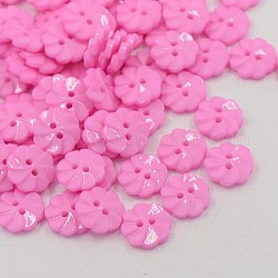 Acrylic Buttons, 2-Hole, Dyed, Flower, Pink, 13x3mm, Hole: 2mm