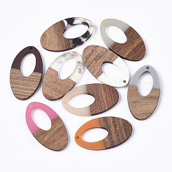 Resin & Walnut Wood Pendants, Waxed, Oval, Mixed Color, 38x21x4mm, Hole: 1.6mm