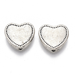 Tibetischer stil legierung perlen, cadmiumfrei und bleifrei, Herz, Antik Silber Farbe, 11x12x3.5 mm, Bohrung: 1.2 mm