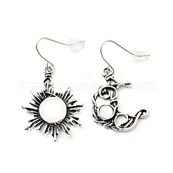 Orecchini asimmetrici luna e sole con perline in resina, orecchini pendenti in lega da donna, bianco, 40.5~45mm, ago :0.6mm