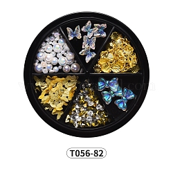 Kits de accesorios de decoración de uñas, Incluye cabujones de perlas de imitación de aleación, resina y plástico ABS y rhinestone acrílicos., color mezclado, 1.5~7x1.5~11x0.8~3.5mm, 6 cuadrícula / caja