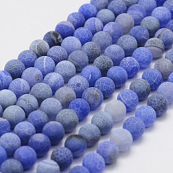 Mattiert natürlichen Achat Perlen Stränge, Runde, gefärbt und erhitzt, königsblau, 8 mm, Bohrung: 1 mm, ca. 48 Stk. / Strang, 14.5 Zoll