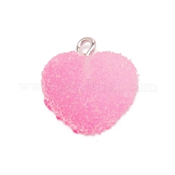 Ciondoli di resina, con anello di ferro, cuore, perla rosa, 18x16.5x6mm, Foro: 2 mm