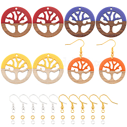 Olycraft bricolage kits de fabrication de boucles d'oreilles pendantes, y compris les pendentifs en résine et en bois, crochets et anneaux de saut en laiton, rond et plat avec un arbre, couleur mixte, pendentifs: 28x2.5~4.5 mm, Trou: 1.8mm, 4 couleurs, 2 pcs / couleur, 8 pcs / boîte