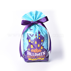 Bolsa de dulces de halloween de plástico pe, bolsa de regalo de favores de fiesta de halloween, Rectángulo, cian, 20x14 cm