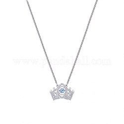 925 подвесные стерлингового серебра ожерелья, с голубым цирконием, корона, платина, 19.7 дюйм (50 см)