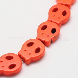 Schädel synthetische türkisfarbene Perlenstränge, gefärbt, orange, 15x13x4 mm, Bohrung: 1 mm, ca. 27 Stk. / Strang, 15.7 Zoll