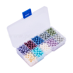 Perle di perle di vetro ecologiche 10 colore, perlato, tondo, tinto, colore misto, 6mm, Foro: 1.2~1.5 mm, su 60pcs / vano, 600pcs/scatola