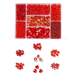 Kits de fabricación de joyas de la serie roja de diy, 1615pcs bicone y rondelle y polígono y cuentas redondas de vidrio / acrílico, 20pcs encanto de vidrio de las ideas de San Valentín, rojo, cuentas: 1615pcs / box