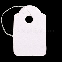 Etiqueta de la gota en blanco rectángulo, exhibición de la joya etiquetas de precio de papel, con cordón de algodón, blanco, 20x13x0.2mm, agujero: 3 mm, 500 unidades / bolsa