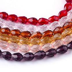 Transparent Glass Bead Strands, Faceted Teardrop, Mixed Color, 8x6mm, Hole: 1mm, about 65pcs/strand, 17.99 inch(45.7cm)