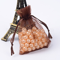 Sacs-cadeaux en organza avec cordon de serrage, pochettes à bijoux, fête de mariage cadeaux de noël sacs-cadeaux, chocolat, 9x7 cm