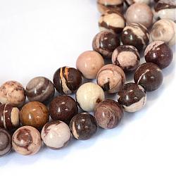 Jaspe zèbre naturel chapelets de perles rondes, 10~10.5mm, Trou: 1.2mm, Environ 36 pcs/chapelet, 15.5 pouce