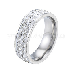 Crystal Rhinestone Double Line Finger Ring, 201 Stainless Steel Jewelry for Women, Stainless Steel Color, Inner Diameter: 17mm