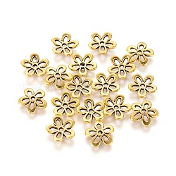 5-Petal Tibetan Style Alloy Flower Bead Caps, Cadmium Free & Lead Free, Antique Golden, 11x1.5mm, Hole: 1mm