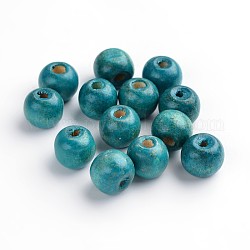 Natural Wood Beads, Dyed, Round, Sky Blue, about 12mm in diameter, 10.5mm thick, hole: 3mm