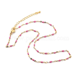 304 Stainless Steel Link Chain Necklaces, with Enamel and Lobster Claw Clasps, Golden, Orchid, 15.75 inch(40cm)