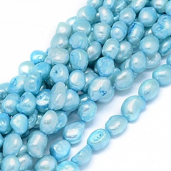 Fili di perle d'acqua dolce coltivate naturali tinte, ovale, cielo blu, 10~15x6~10mm, Foro: 0.8 mm, circa 30~34pcs/filo, 14.1 pollice (36 cm)