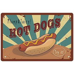 Plakat aus Weißblech, horizontal, für die wanddekoration zu hause, Rechteck mit Wort Hot Dog, Lebensmittelmuster, 200x300x0.5 mm