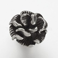 304 fermagli gancio in acciaio inox, per fare braccialetti con cordoncino di cuoio, fiore, argento antico, 19x19x20.5mm, Foro: 5x10 mm