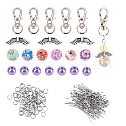 DIY Angel Theme Keychain Kits, include Iron Flat Head Pins, Handmade Polymer Clay Round Beads, Alloy Lobster Claw Clasps & Beads, ABS Plastic Imitation Pearl Beads, Mixed Color